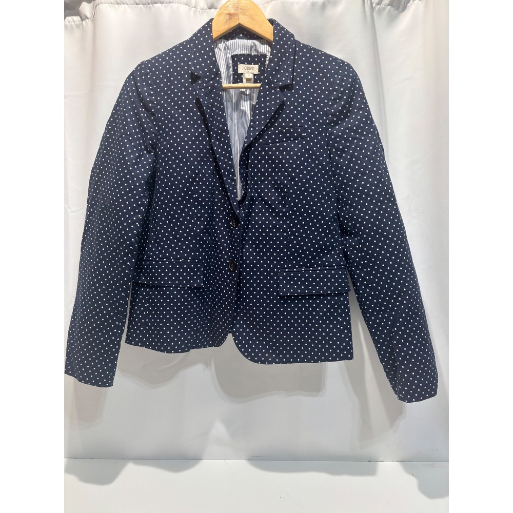 J.Crew Polka Dot Blazer Women Size 10 Navy Blue White Tailored Jacket